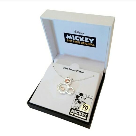 Disney Mickey Mouse Head Charm Necklace Silver Plated Mickey True Original NWT - Picture 1 of 7
